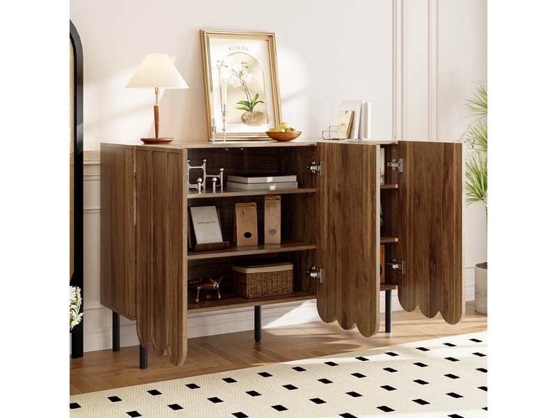 Buffet sans poignées avec étagères réglables pour salon en mdf 120×35×80 cm noyer - Conforama B