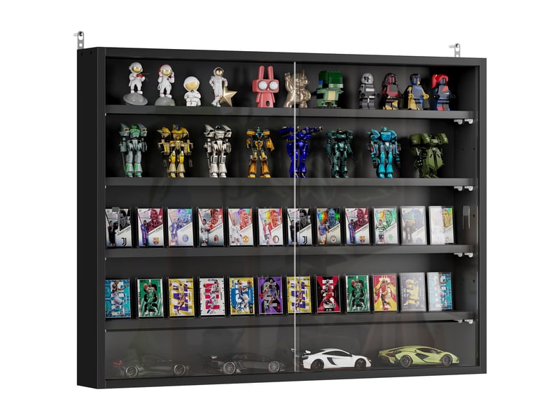  Vitrine murale pour objets de collection 4 étagère réglables en hauteur et 2 portes coulissantes 80 x 9,5 x 60 cm noir  - Conforama A