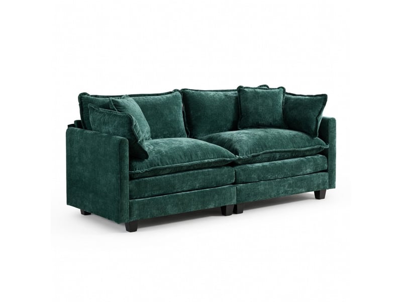  Canapé cloud loveseat moderne en tissu chenille vert double coussin rembourré  - Conforama A