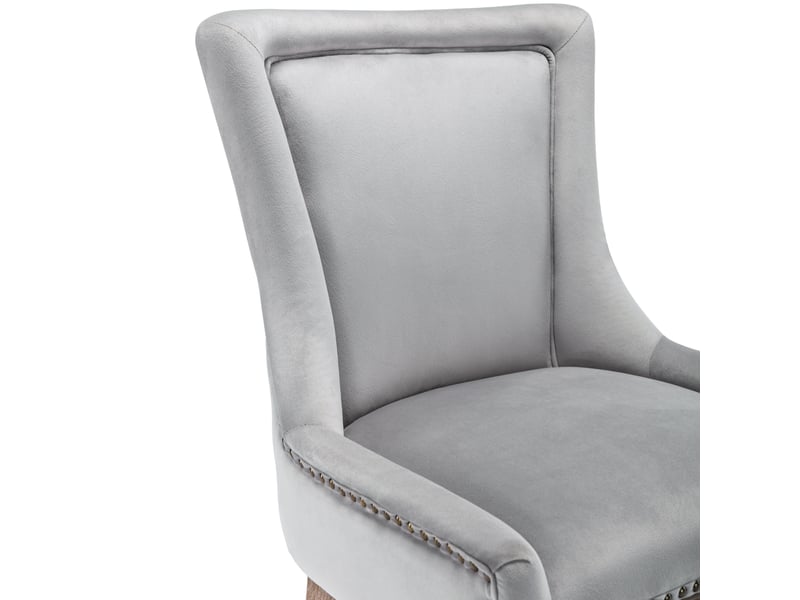 Lot de 6 chaises de salle à manger velours gris capitonné, clous décoratifs, pieds en bois massif, style chic moderne  - Conforama D