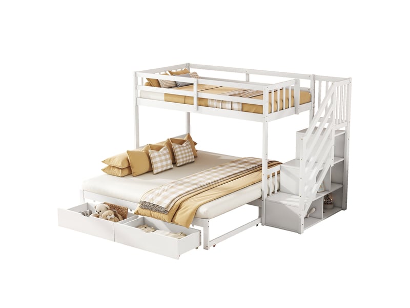  Lit superposé 90x200 cm avec rangements et tiroirs blanc  - Conforama A