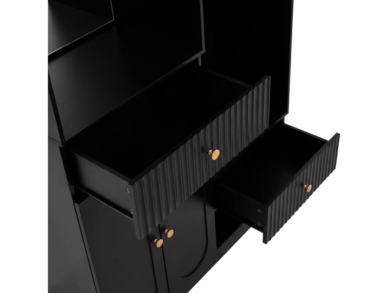  Meuble d'entrée avec miroir, banc, led, 2 portes et étagères réglables, en mdf noir, 100 × 35 × 180 cm  - Conforama E