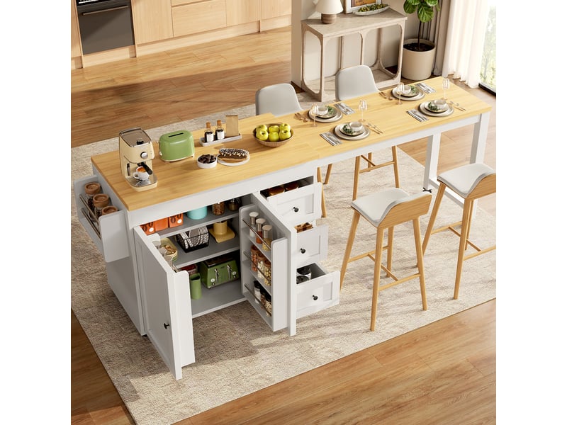  Ilot de cuisine 2 portes 3 tiroirs coloris blanc mdf  - Conforama D