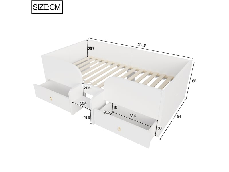 Lit enfant tcqpz 90 x 200 cm avec 2 tiroirs de rangement, petite échelle et barrières latérales, blanc - Conforama C