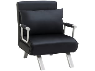 Fauteuil convertible 1 place avec dossier réglable et coussin noir 65 x 69 x 80 cm