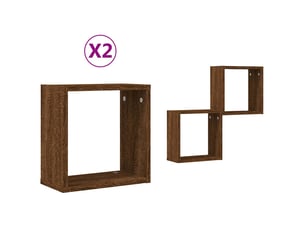 Lot de 2 étagères murales cube, étagères suspendues chêne marron 30x15x30cm cf43315