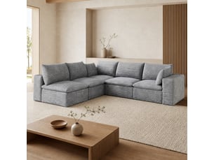 Canapé d'angle modulable compressé 5 places en velours côtelé gris foncé