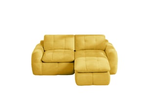 Canapé 2 places - 194 x 160 x 68 cm - canapé modulable en l en chenille avec 1 pouf amovible et coussins - jaune