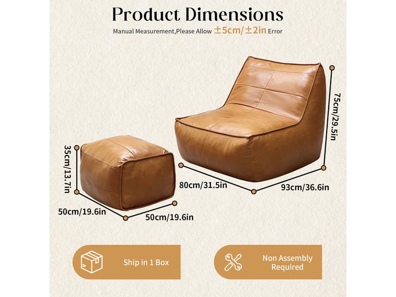  Fauteuil pouf modenvie avec repose-pieds marron en tissu technique 80 x 93 x 75 cm  - Conforama C