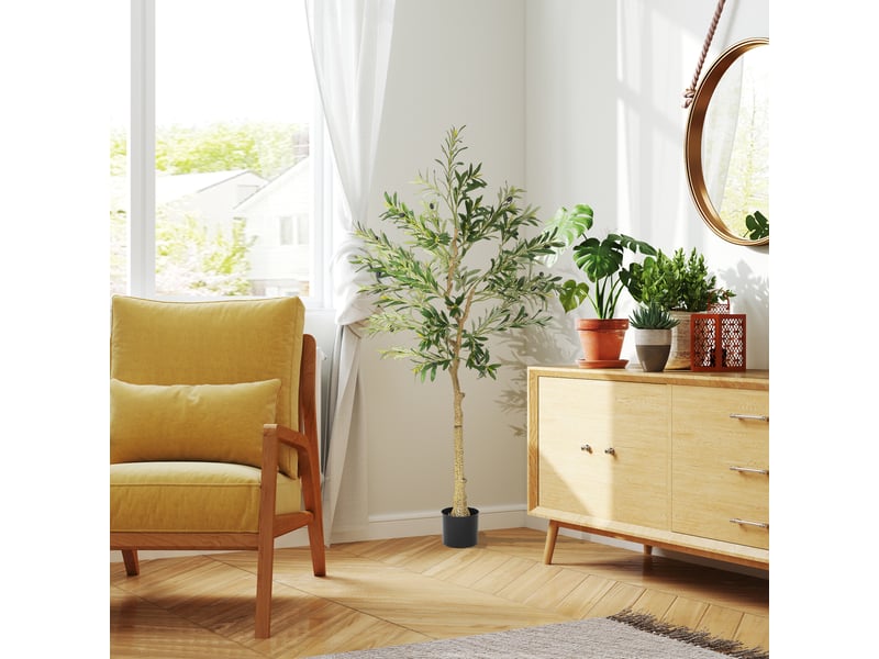  Plante artificielle, olivier artificiel, 150 cm, 720 feuilles, 40 olives, pot de fleurs robuste, plante décorative, verte  - Conforama D