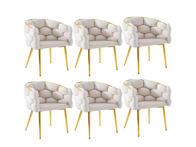  Lot de 6 chaises de salle à manger 44.5x46x74 cm dossier confortable tissu velours acier beige  - Conforama A