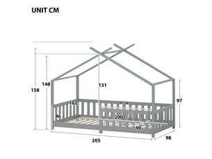 Lit cabane 90x200 cm coloris gris