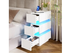 Lot de 2 tables de chevet 20x40x59,5 cm à 3 tiroirs led blanc