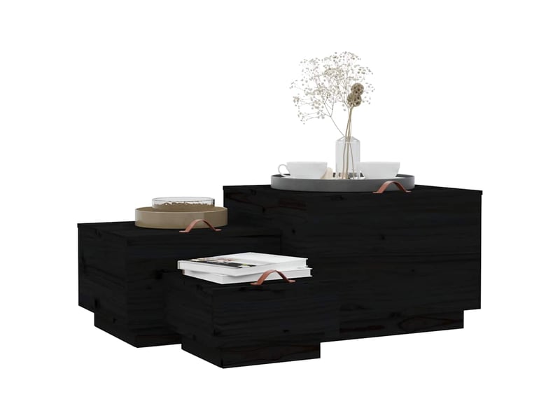  Boîtes de rangement et couvercles 3 pcs noir bois massif de pin  - Conforama D