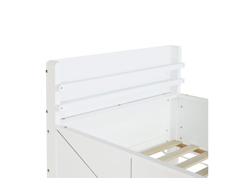  Lit superposé 90x200 cm blanc avec escalier rangement étagères sous lit barrière sécurité étagère livres design panneaux  - Conforama E