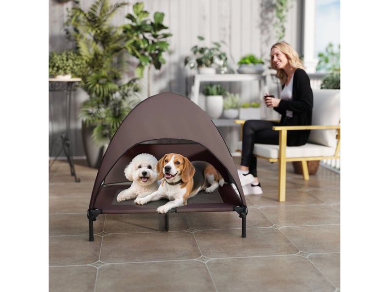  Lit surélevé avec toit amovible chats et chiens 91 x 76 x 90 cm – café – aéré et facile à transporter  - Conforama E