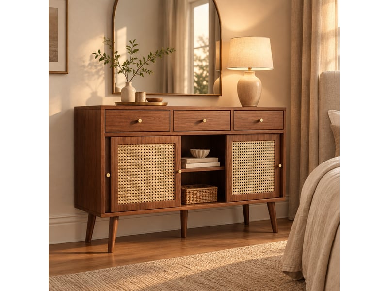  Buffet 3 portes coulissantes et 3 tiroirs en mdf, coloris noyer, 120 x 40 x 78 cm  - Conforama C