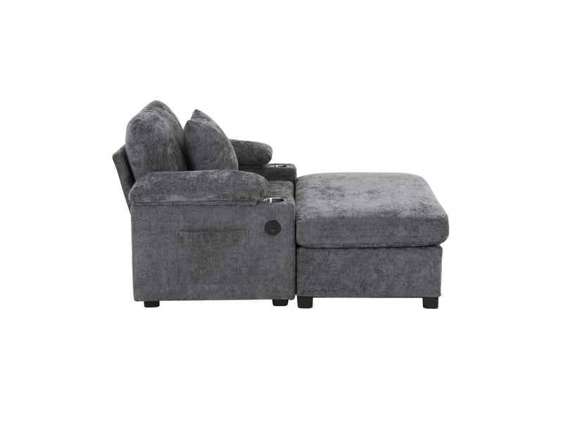  Fauteuil relax modenvie convertible 98 x 148 x 83 cm en chenille gris foncé avec usb et rangement  - Conforama A