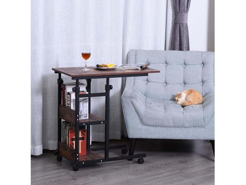  Table d'appoint réglable en hauteur 80 x 40 cm, à roulettes, 3 niveaux, marron  - Conforama B