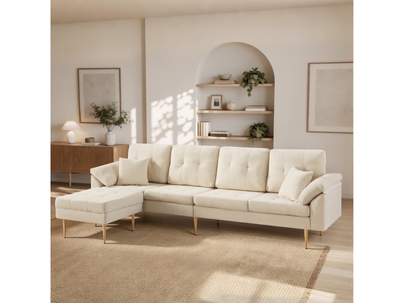  Canapé 4 places en velours côtelé avec pouf modulable 250 cm evryae  - Conforama D