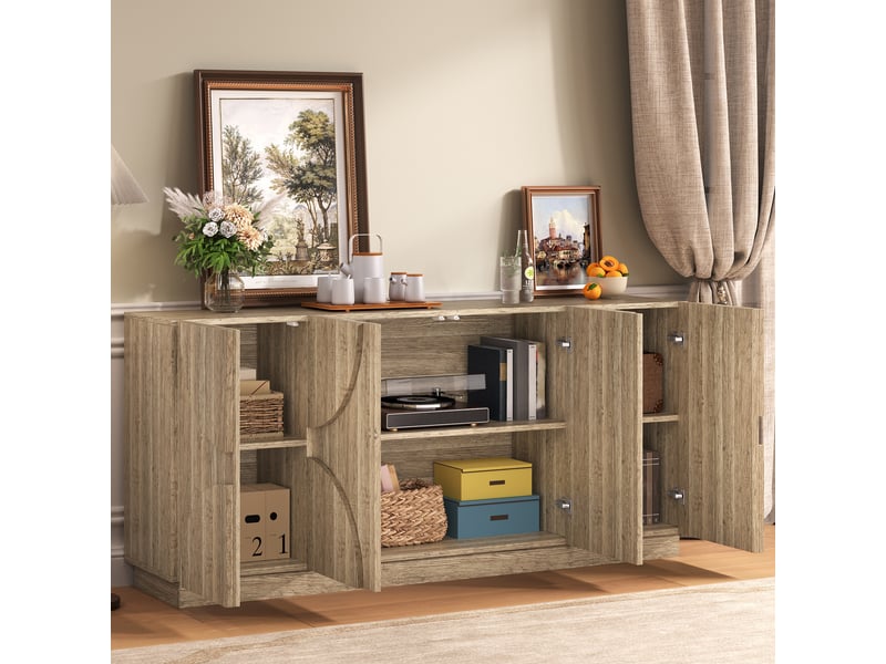  Buffet 4 portes avec étagères 160x40x80 cm en panneaux de particules naturel  - Conforama D