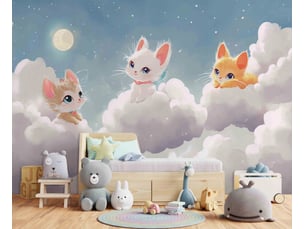 Papier peint panoramique intissé animaux nuages bleu - 350x250 cm - papier peint enfant