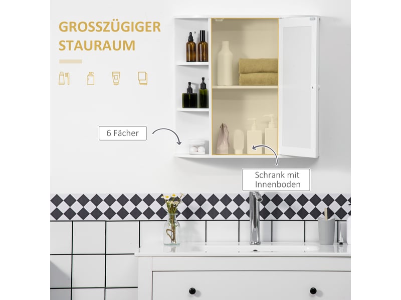  Armoire de toilette avec miroir et 8 compartiments blanc 66 x 17 x 63 cm  - Conforama E