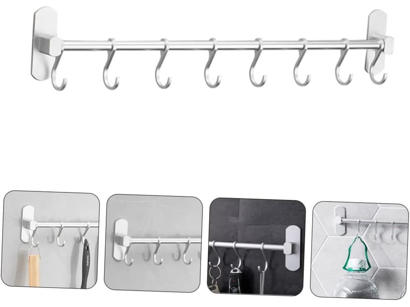  Crochet de cuisine mural pour ustensiles, support suspendu mobile pour rangement de garde-manger, organisation de cuisine avec gain de place pro, gris  - Conforama B
