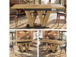 Table de cuisine rectangulaire avec allonge naturel - 80x119-158,5max.cm mdf