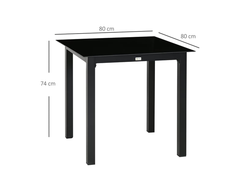  Table de jardin ulevr carrée 80 x 80 x 74 cm, 4 personnes, plateau en verre trempé, aluminium noir  - Conforama C
