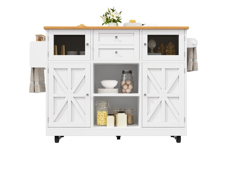  Desserte de cuisine 140 x 4070 cm à plateau rabattable, mdf blanc, 5 roulettes  - Conforama A