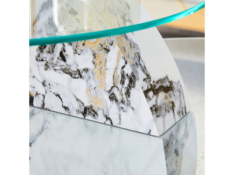  Table basse à deux plateaux en verre, mdf effet marbre, 90 x 70 x 44 cm, blanc et noir  - Conforama R