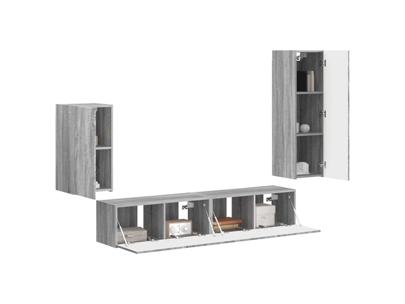  Ensemble meuble tv - banc tv - meuble de rangement 4 pcs gris sonoma bois d'ingénierie  - Conforama C