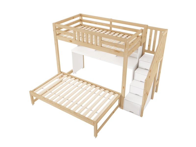 Lit mezzanine enfant 254 x 97 x 165 cm blanc et chêne, lit gigogne, bureau mobile et rangements intégrés - Conforama D