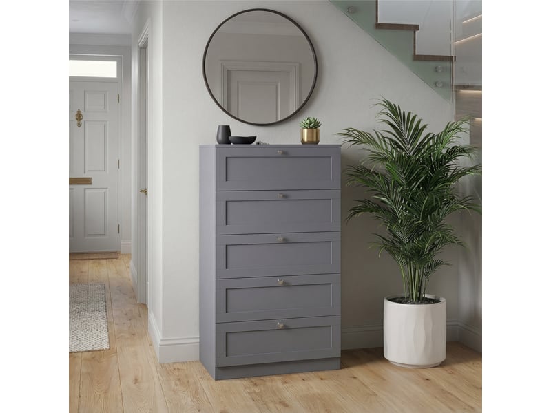  Commode altino 5 tiroirs, chambre, rangement vêtements, meuble, 121x65x36cm, gris 3332186 - Conforama B