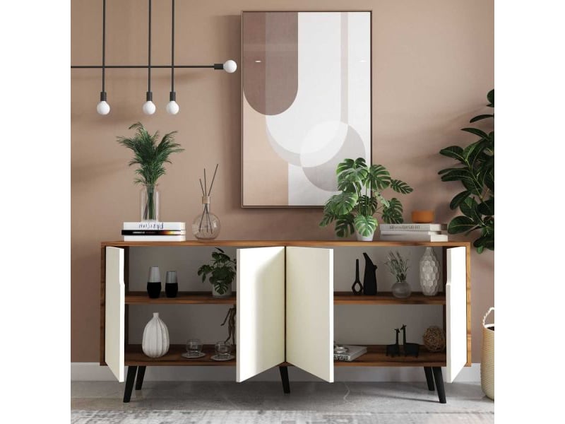  Buffet 4 portes en aggloméré latina modern blanc et noyer  - Conforama B