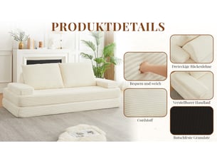 Canapé convertible modulable 2 places 211 cm beige evryae