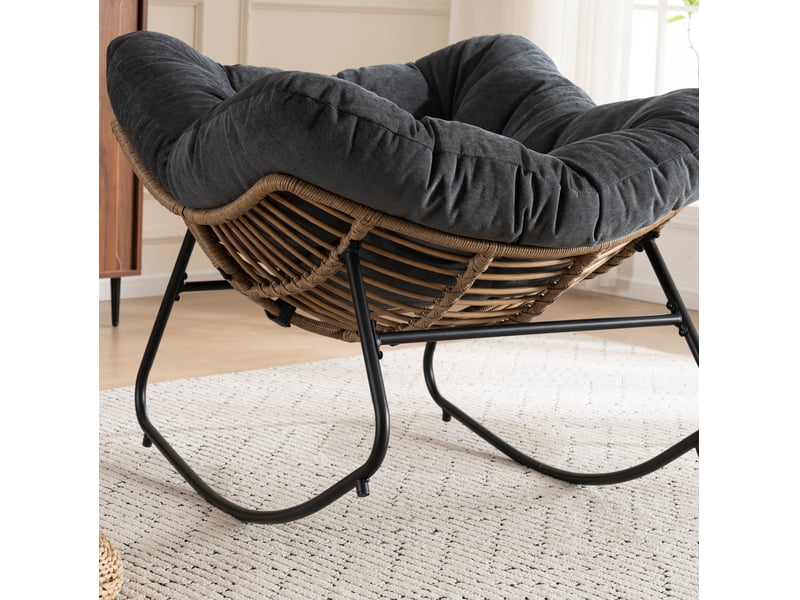  Fauteuil à bascule 95 x 107 x 83 cm noir en chenille, cadre métal, style moderne pour salon et chambre  - Conforama E