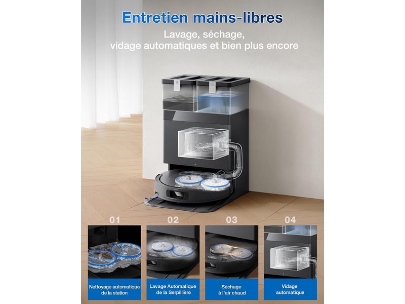  ECOVACS DEEBOT T30e Omni Set Robot Aspirateur Laveur, 25000Pa, ZeroTangle 3.0, Triple V,Station Omni 25000Pa, ZeroTangle 3.0 - Conforama D