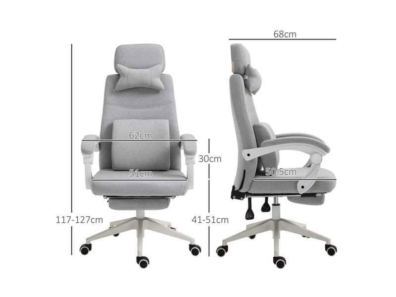  Chaise de bureau gaming ergonomique grise avec repose-pieds extensible et dossier inclinable à 160°, confortable  - Conforama C