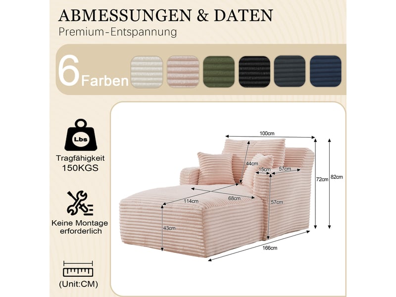 Méridienne canapé relax en velours côtelé rose, siège lounge moderne salon bureau sans montage - Conforama C