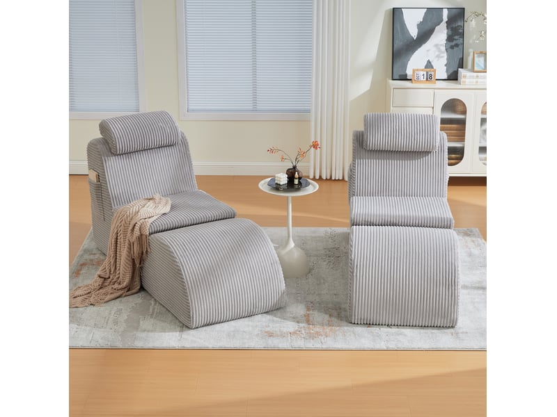 Fauteuil de détente modenvie en velours côtelé gris clair 160 x 66 x 90 cm avec coussin amovible  - Conforama E