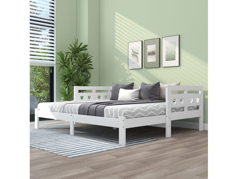  Lit de jour extensible 90x200 cm 2 couchages coeur bois mdf blanc sans matelas  - Conforama B