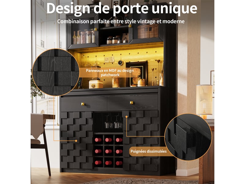 Meuble de cuisine 120 × 40 × 178 cm muvano noir, façades en acrylique et éclairage led - Conforama E