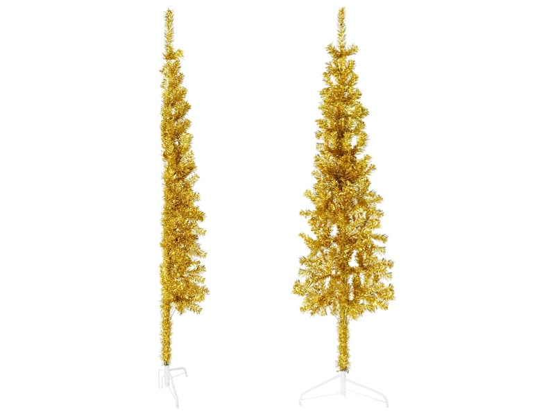 Demi sapin de noël - arbre de noël artificiel mince avec support doré 120 cm  - Conforama C