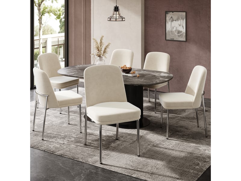  Lot de 6 chaises en velours coloris beige+argenté chaise bicolore - Conforama B