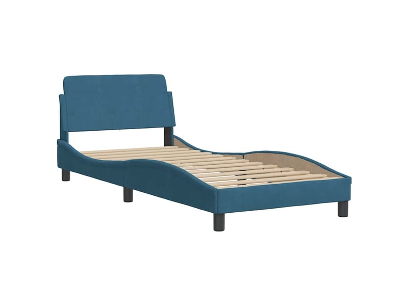  Lit simple- lit adulte -  cadre de lit sans matelas hanko bleu 80x200 cm velours  - Conforama C