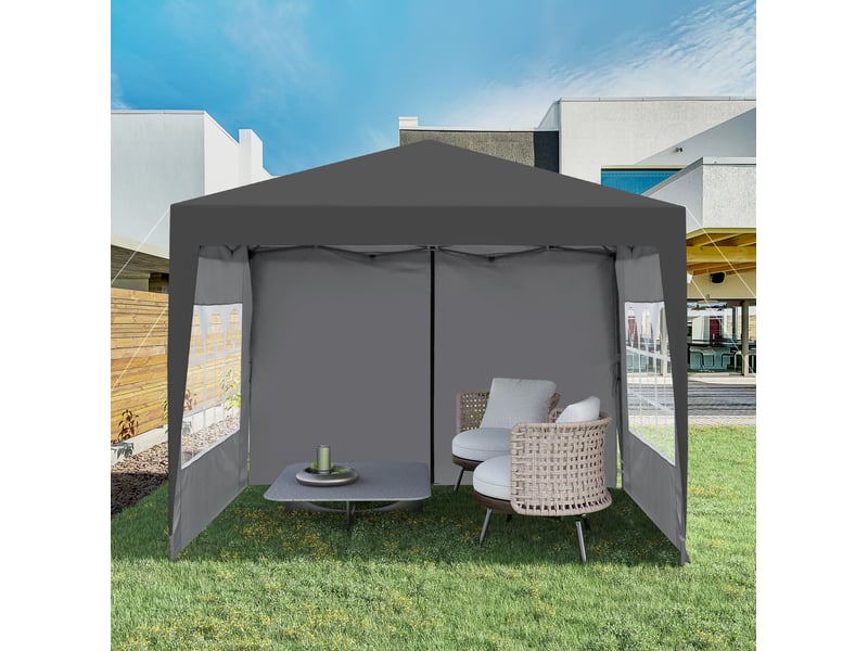 Pavillon pliant de jardin 3 x 3 m noir en acier, 4 parois latérales avec fenêtres et 4 sacs de lestage - Conforama C