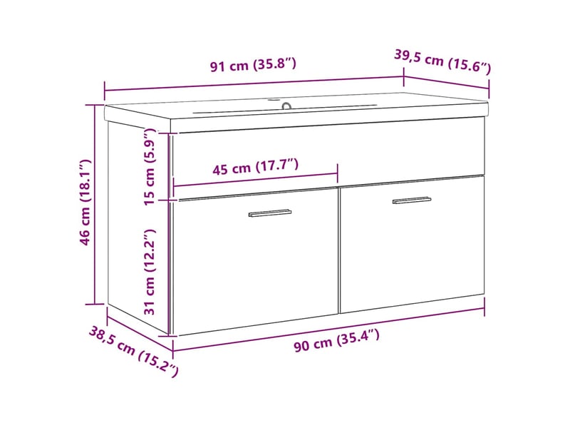 Armoire de salle de bain, cabinet de salle de bain chêne noir 90 x 38,5 x 46 cm cf65073 - Conforama E