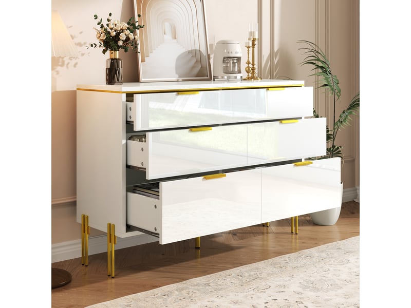  Commode 6 tiroir(s) 0 niche(s) coloris blanc largeur 120 cm panneau de particules commode blanc - Conforama E